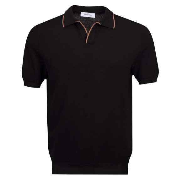 Gran Sasso Mens Black Textured Open Neck Polo Shirt