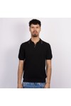 Gran Sasso Mens Black Textured Open Neck Polo Shirt