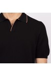 Gran Sasso Mens Black Textured Open Neck Polo Shirt