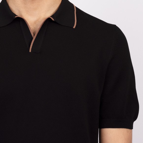 Gran Sasso Mens Black Textured Open Neck Polo Shirt main image
