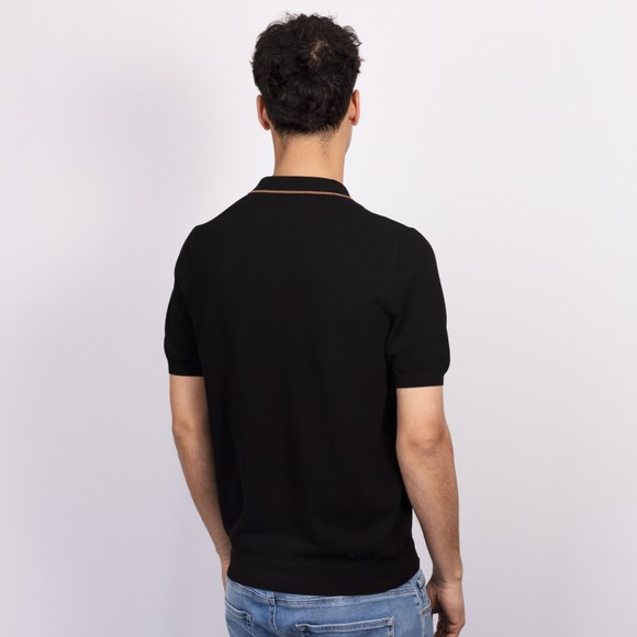 Gran Sasso Mens Black Textured Open Neck Polo Shirt main image
