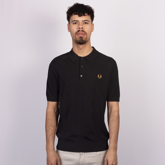 Fred Perry Mens Black Cable Knitted Polo Shirt #3