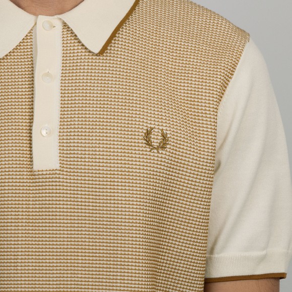 Fred Perry Mens Beige Tonic Waffle Knitted Polo Shirt #3