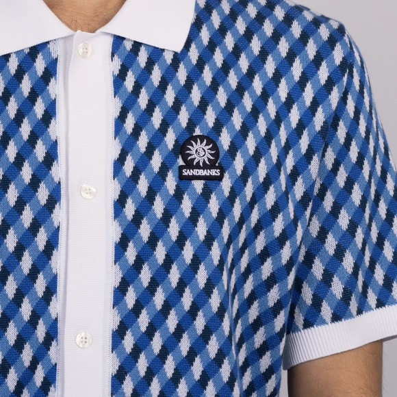 Sandbanks Mens Blue Geometric Loose Knit Shirt #3