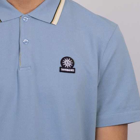Sandbanks Mens Blue Stripe Tape Placket Polo Shirt #3