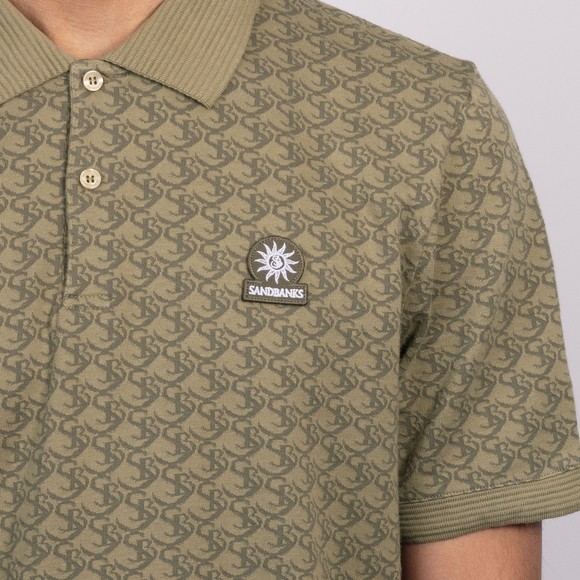 Sandbanks Mens Green Jacquard Monogram Polo Shirt #3