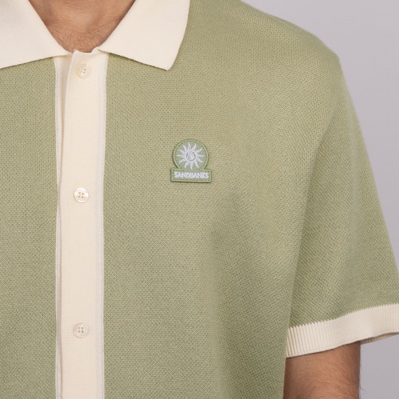 Sandbanks Mens Green Knitted Full Button Polo Shirt #3
