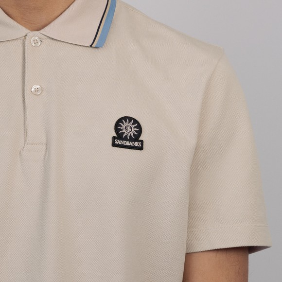 Sandbanks Mens Beige Stripe Tape Placket Polo Shirt #3