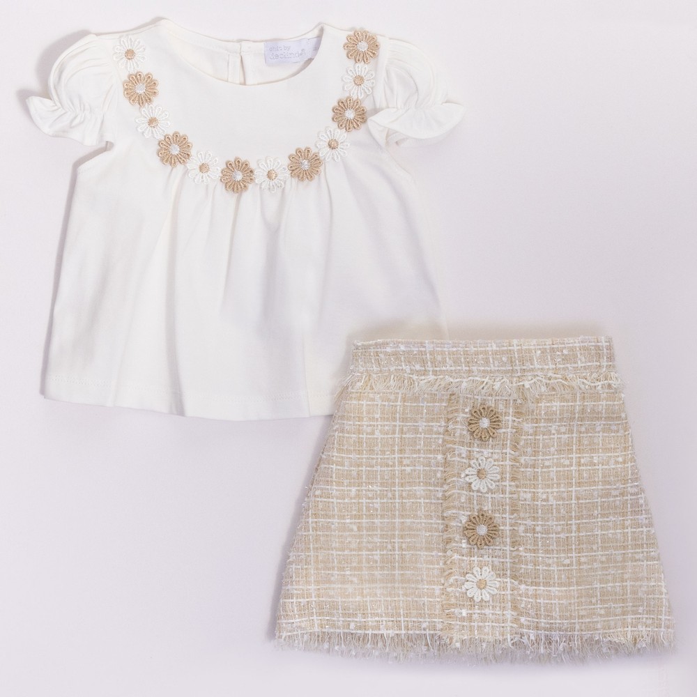 Flower Detail Twill T-Shirt & Skirt Set