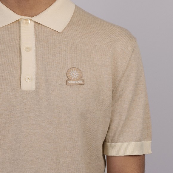 Sandbanks Mens Beige 3 Button Knitted Polo Shirt #3
