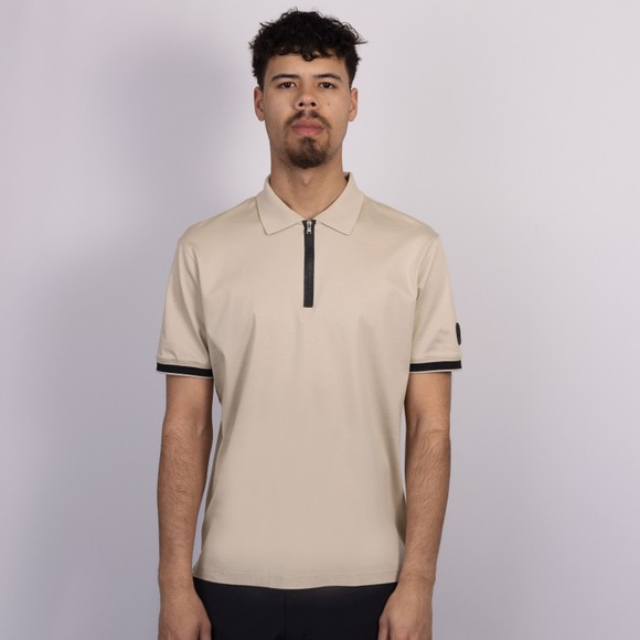 Sandbanks Mens Beige Silicone Zip Polo Shirt #3