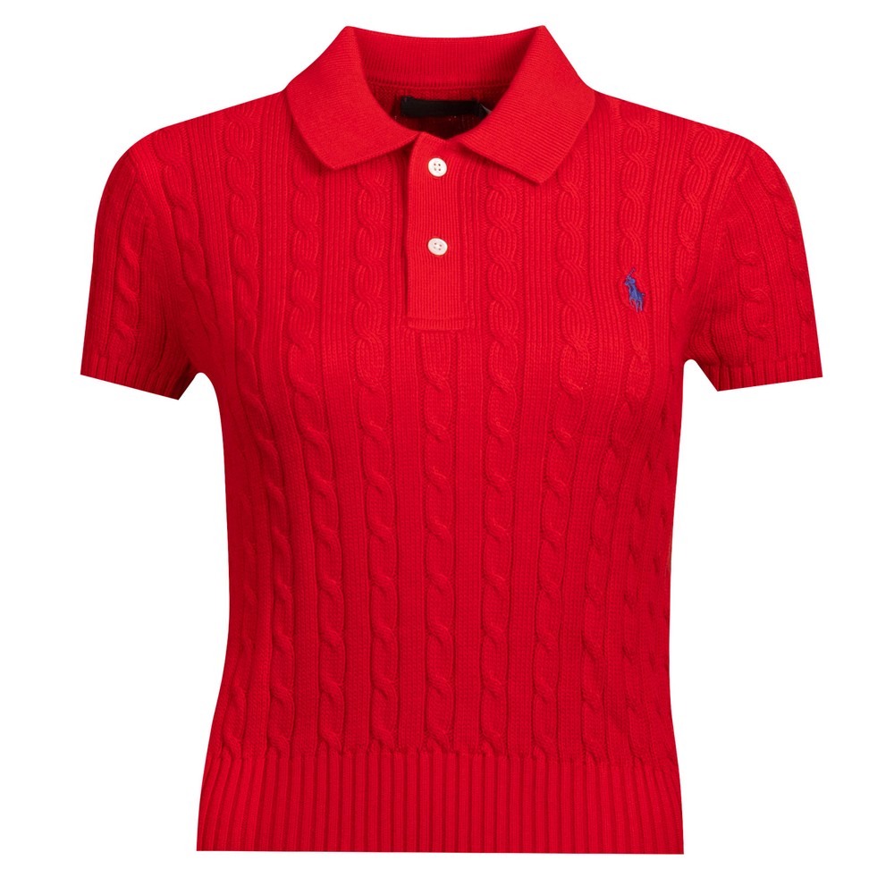 Cable Knit Cotton Cropped Polo Shirt