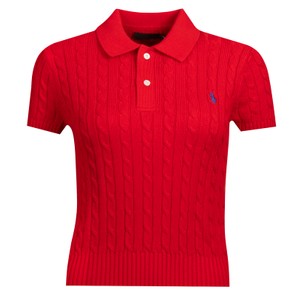 Cable Knit Cotton Cropped Polo Shirt