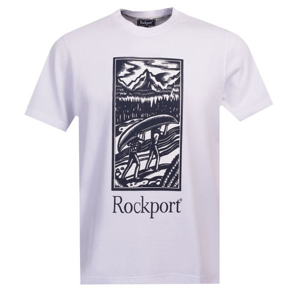 Rockport Mens White Hampshire Block Print Logo Crew T Shirt
