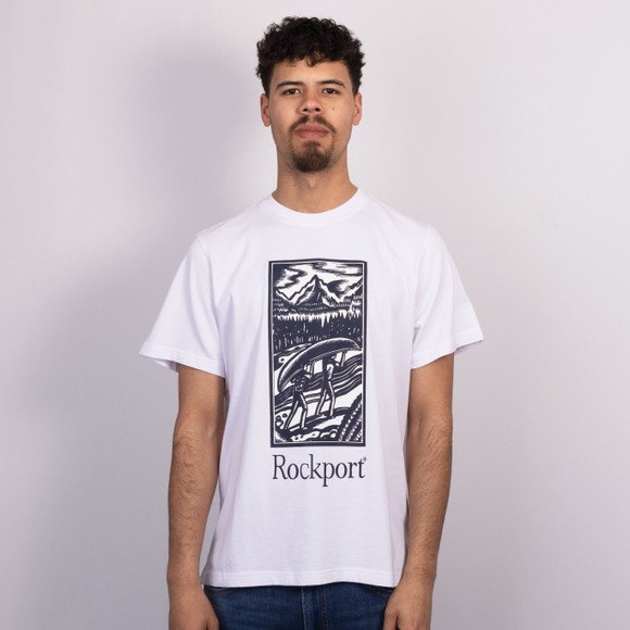Rockport Mens White Hampshire Block Print Logo Crew T Shirt