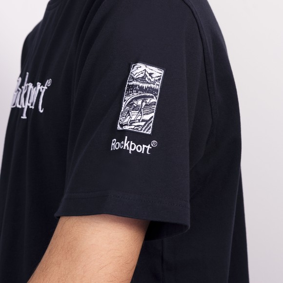 Rockport Mens Blue Highland Front Logo Washed Crew Neck T Shirt main image