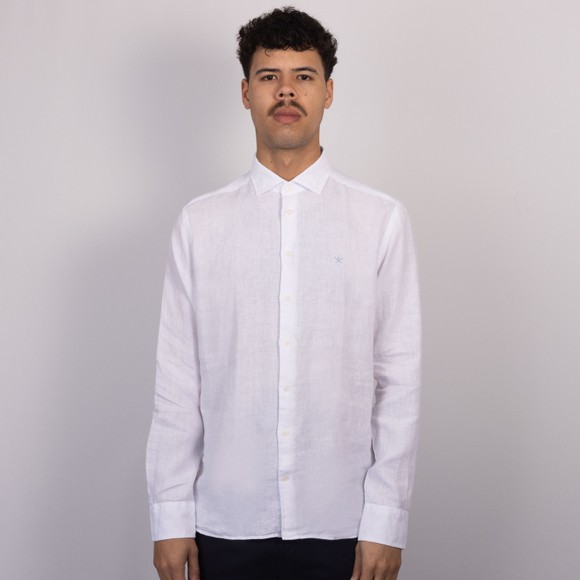 Hackett Mens White Essential Garment Dyed Linen Shirt
