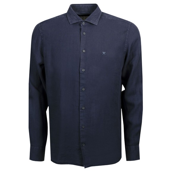 Hackett Mens Blue Essential Garment Dyed Linen Shirt