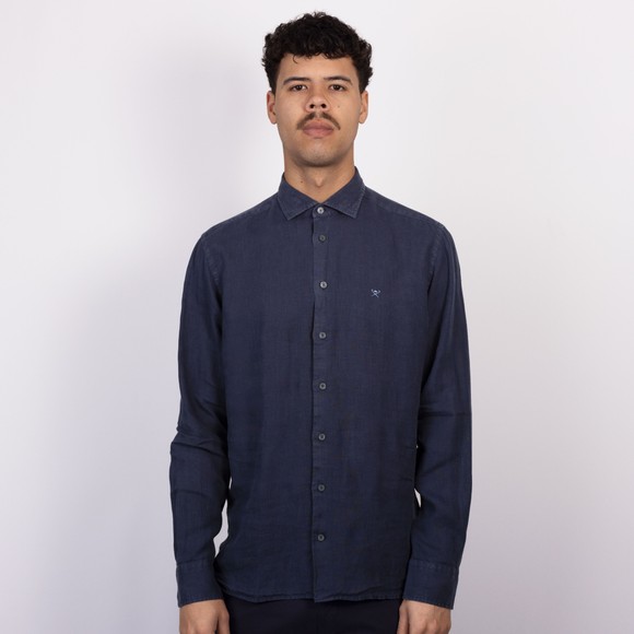 Hackett Mens Blue Essential Garment Dyed Linen Shirt