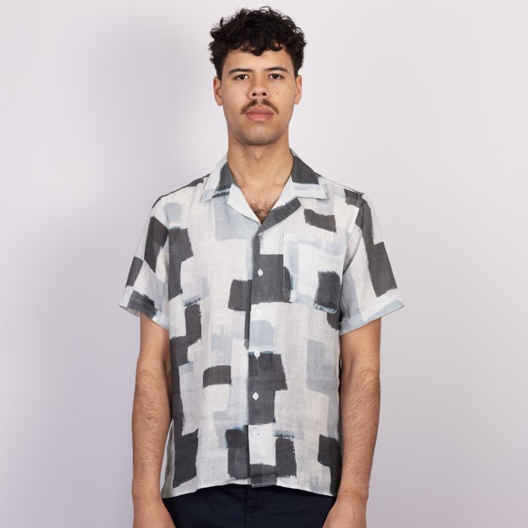 Oliver Sweeney Mens Grey Meada Riviera Linen Short Sleeve Shirt