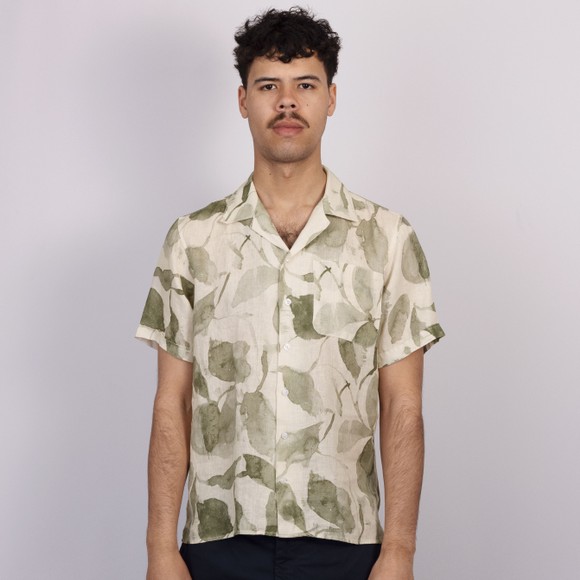 Oliver Sweeney Mens Green Meada Riviera Linen Short Sleeve Shirt