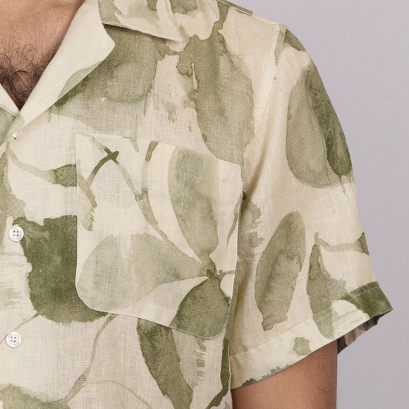 Oliver Sweeney Mens Green Meada Riviera Linen Short Sleeve Shirt main image