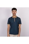 Gran Sasso Mens Blue Contrast Collar Zip Polo Shirt