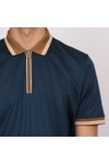 Gran Sasso Mens Blue Contrast Collar Zip Polo Shirt