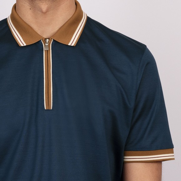 Gran Sasso Mens Blue Contrast Collar Zip Polo Shirt main image