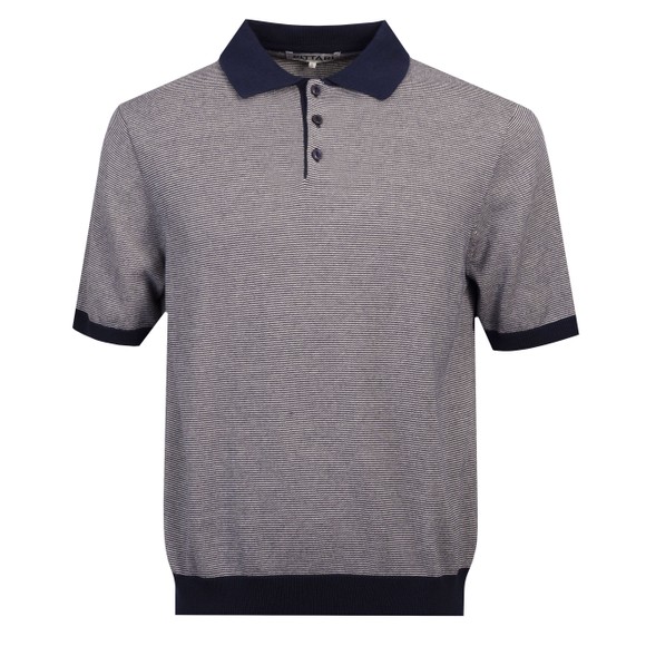 Pittari Mens Blue Knitted Micro Stripe SS Polo Shirt