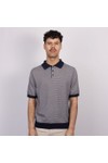 Pittari Mens Blue Knitted Micro Stripe SS Polo Shirt