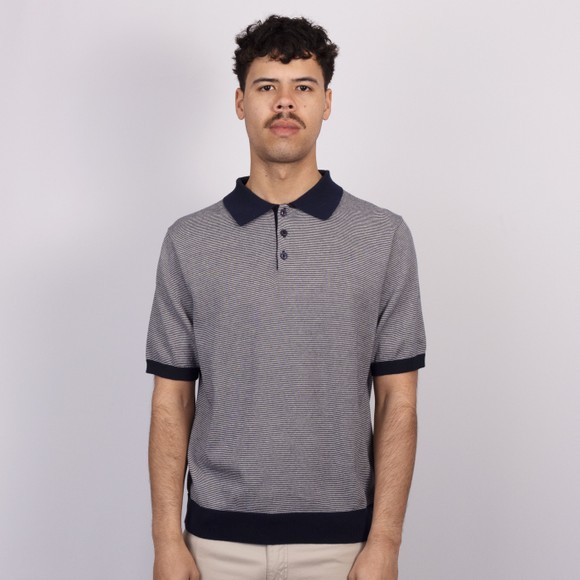 Pittari Mens Blue Knitted Micro Stripe SS Polo Shirt