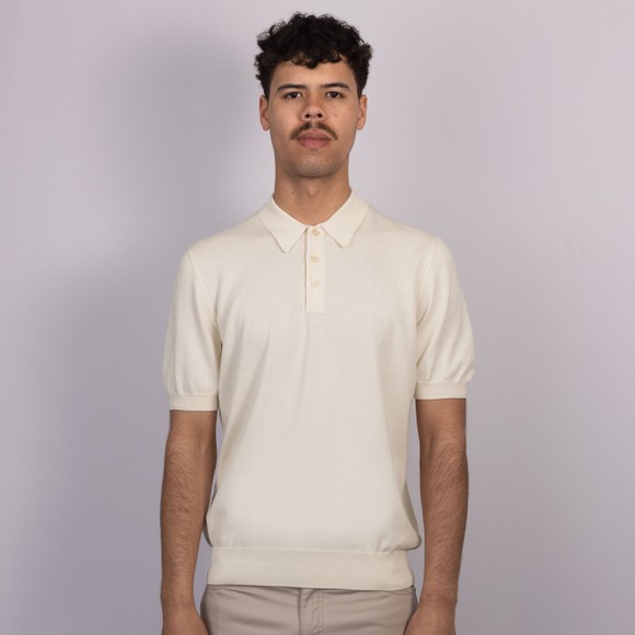 Gran Sasso Mens Off-White Knitted Short Sleeve Polo Shirt