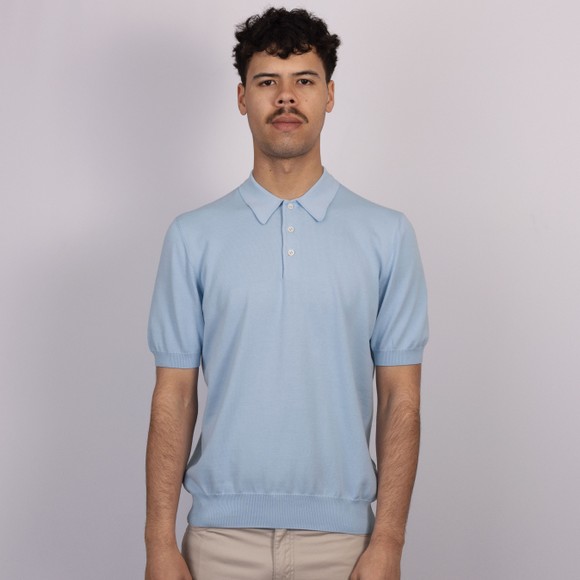 Gran Sasso Mens Blue Knitted Short Sleeve Polo Shirt