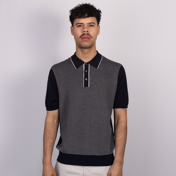 Hartford Mens Blue Jacquard Knitted Polo S/S main image