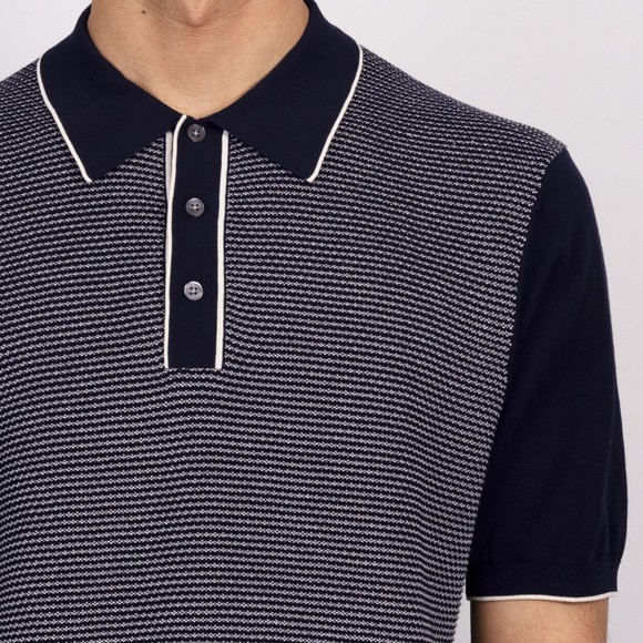 Hartford Mens Blue Jacquard Knitted Polo S/S main image