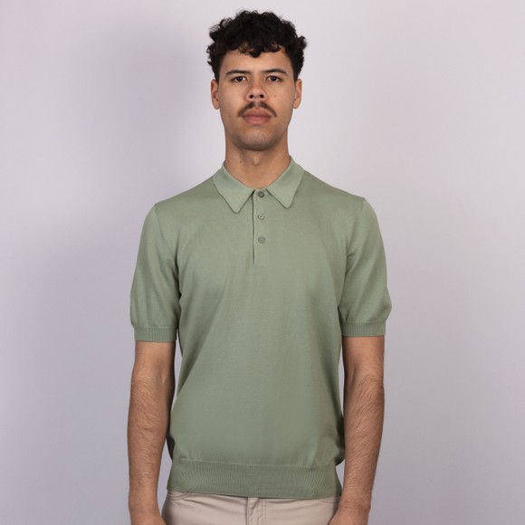 Gran Sasso Mens Green Knitted Short Sleeve Polo Shirt