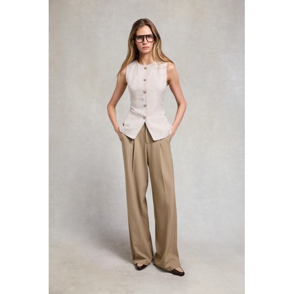 Holland Cooper Womens Beige Pleated Wide Leg Trouser #2