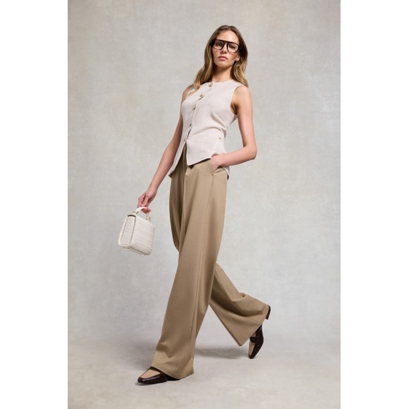 Holland Cooper Womens Beige Pleated Wide Leg Trouser #4