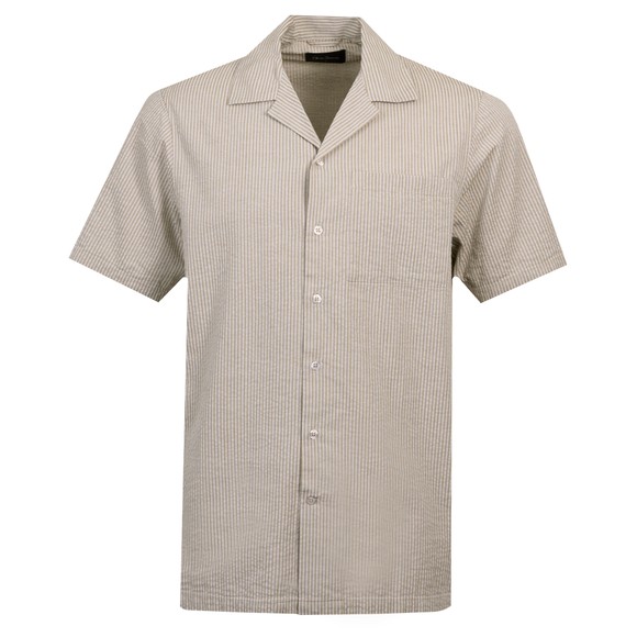 Oliver Sweeney Mens Brown Sereta Striped Seersucker Riviera Short Sleeve Shirt