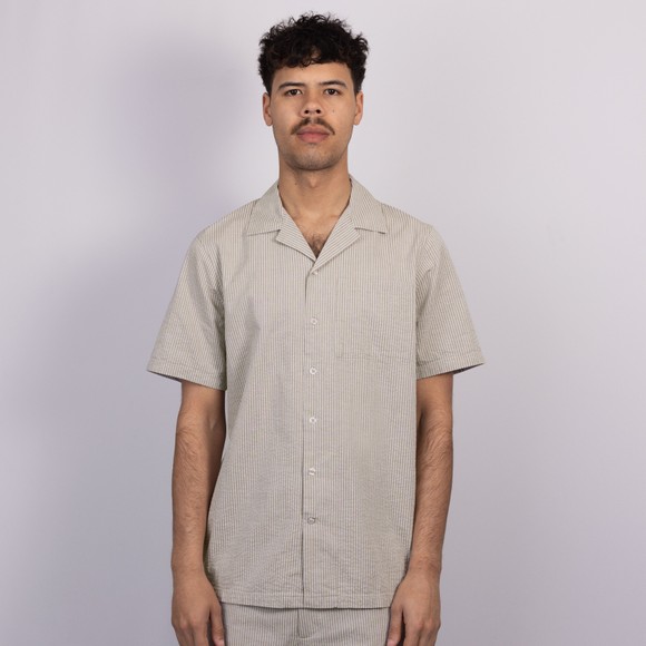 Oliver Sweeney Mens Brown Sereta Striped Seersucker Riviera Short Sleeve Shirt