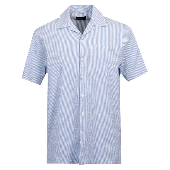Oliver Sweeney Mens Blue Sereta Striped Seersucker Riviera Short Sleeve Shirt