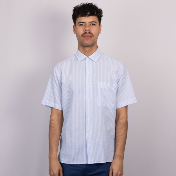 Hartford Mens Blue Pedro SS Seersucker Shirt main image