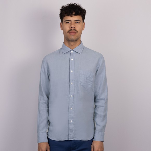 Hartford Mens Blue Paul Pat Linen Shirt