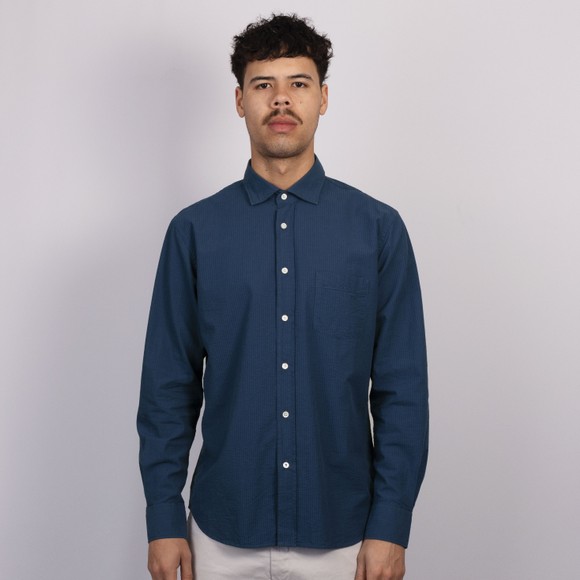 Hartford Mens Blue Paul Seersucker Shirt