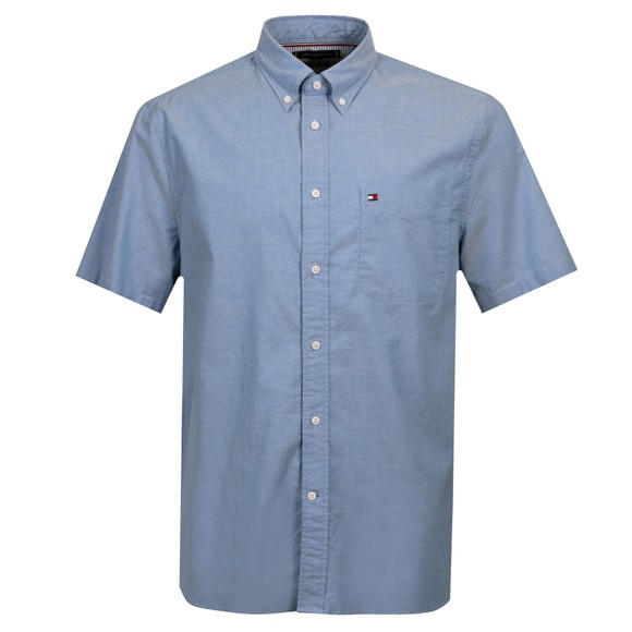 Tommy Hilfiger Mens Blue Light Oxford Solid Short Sleeve Shirt