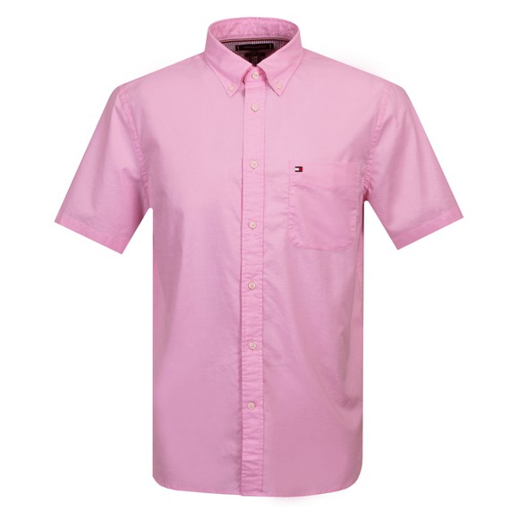 Tommy Hilfiger Mens Pink Light Oxford Solid Short Sleeve Shirt