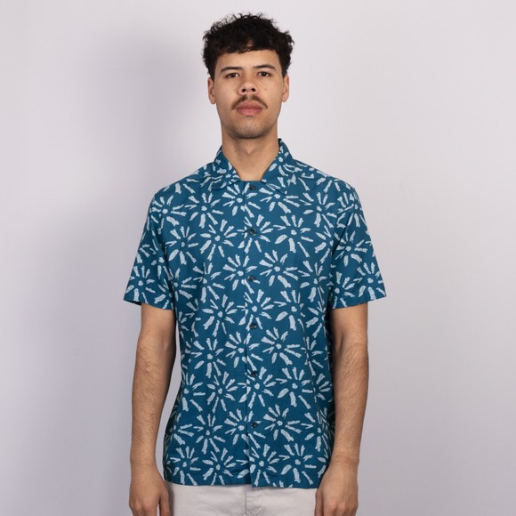 Remus Mens Blue Pattern Short Sleeve Shirt