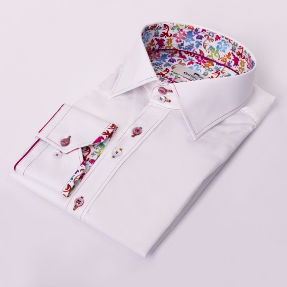 Claudio Lugli Mens White Plain Floral Trim Shirt