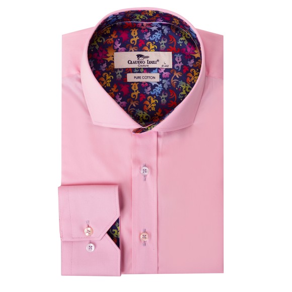 Claudio Lugli Mens Pink Plain Cotton Shirt